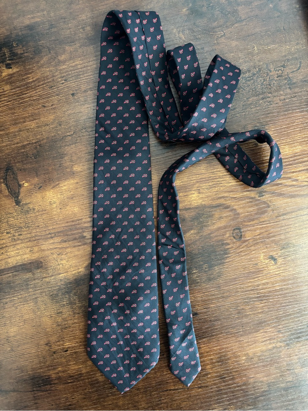 Vintage Silk Necktie Navy with Pink Paisley/Novelty Print, 100% Silk Italy